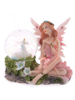 Hada Floral Rosa con Bola de Cristal. 8 cm de alto x 9 de Ancho