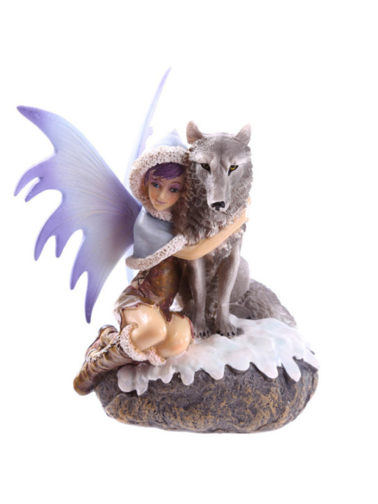 Hada de Nieve con Lobo de Natasha Faulkner. Altura 17 cm X 14 cm de Fondo.
