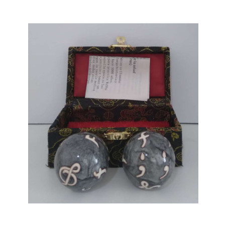 Bola de la Salud Esfera China Gris con Símbolos.