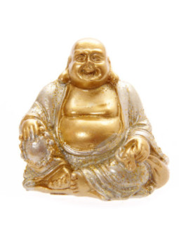 Figura Buda de la Suerte mini Túnica Color Plata. 4 cm de alto x 4 cm de ancho