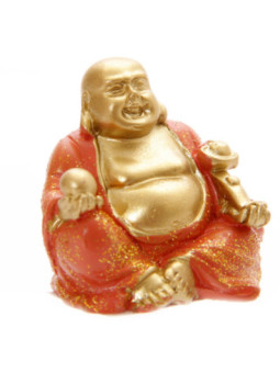 Figura Buda de la Suerte mini Túnica Naranja. 4 cm de alto x 4 cm de ancho