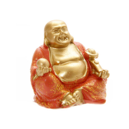 Figura Buda de la Suerte mini Túnica Naranja. 4 cm de alto x 4 cm de ancho