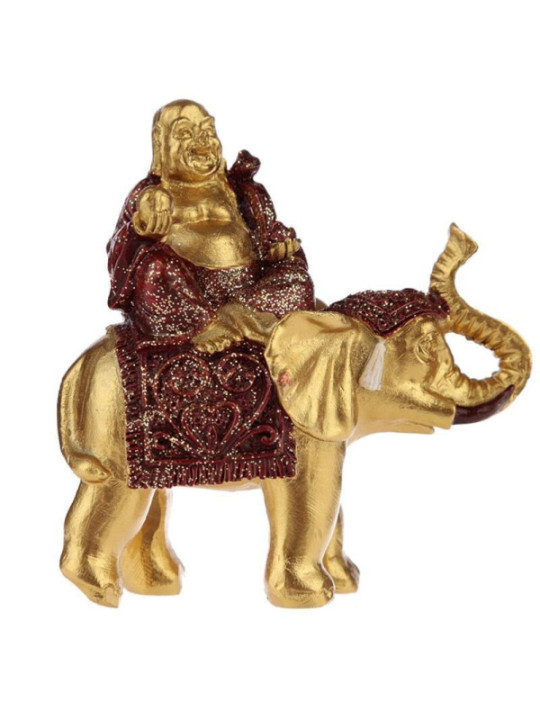 Figura Buda de la Suerte Sentado en Elefante, Túnica Roja. 8 cm de alto x 8 cm de ancho
