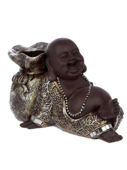 Portavelas de té de Buda sonriente Chino Marrón y Plateado