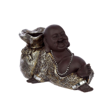 Portavelas de té de Buda sonriente Chino Marrón y Plateado