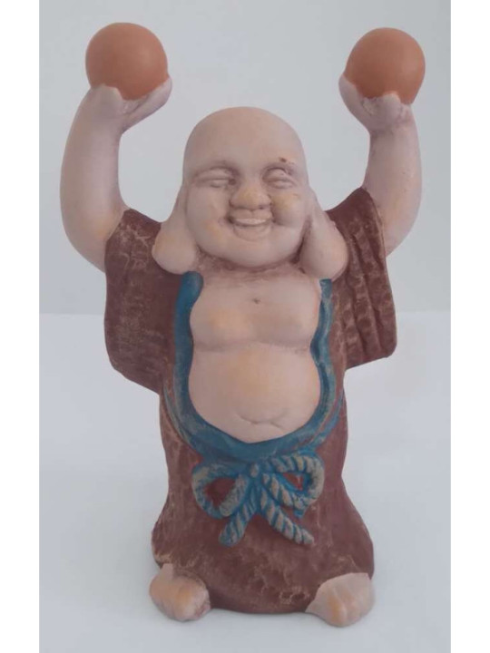 Buda Feliz de Cerámica 13 x 8 cm, Túnica Color Marrón