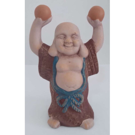 Buda Feliz de Cerámica 13 x 8 cm, Túnica Color Marrón