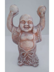 Buda Feliz de Cerámica 13 x 8 cm, Túnica Color Piedra