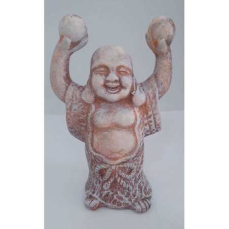 Buda Feliz de Cerámica 13 x 8 cm, Túnica Color Piedra
