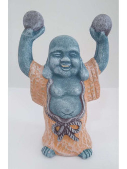 Buda Feliz de Cerámica 13 x 8 cm, Túnica Color Naranja
