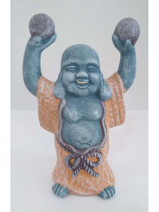 Buda Feliz de Cerámica 13 x 8 cm, Túnica Color Naranja