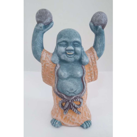 Buda Feliz de Cerámica 13 x 8 cm, Túnica Color Naranja