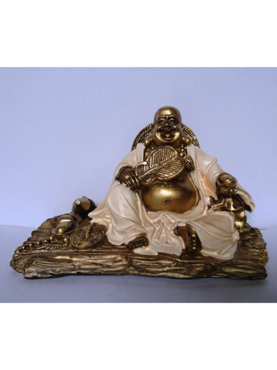 Buda Resina con Túnica Blanca, 13.5 x 8cm