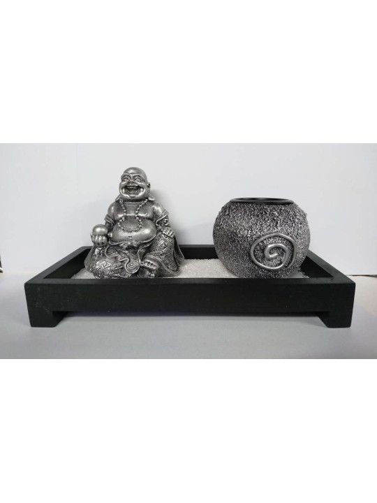 Buda Portavela de Resina y jardín Madera 23 ancho x 12.5 alto