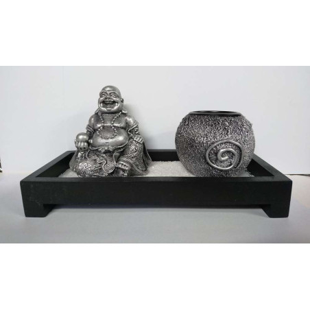 Buda Portavela de Resina y jardín Madera 23 ancho x 12.5 alto