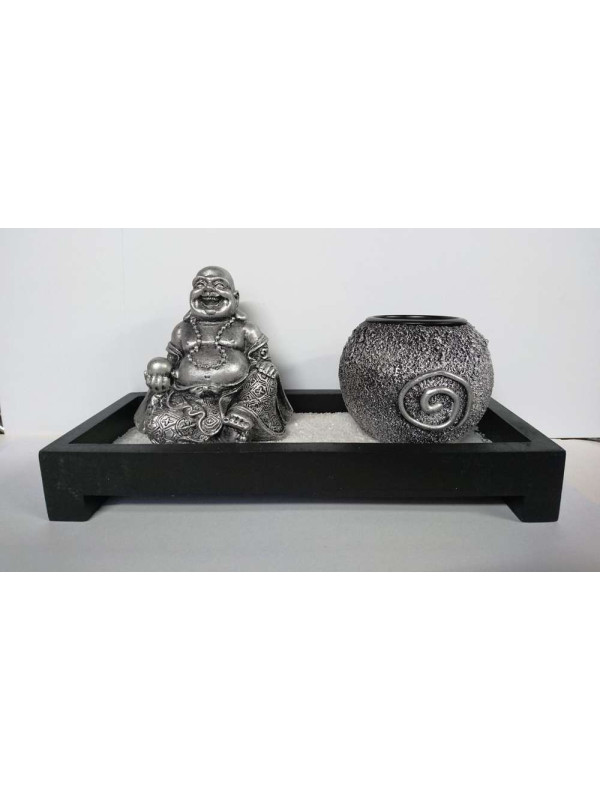 Buda Portavela de Resina y jardín Madera 23 ancho x 12.5 alto