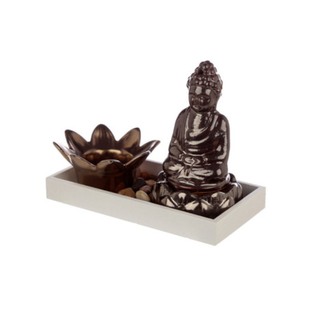 Quemador de Incienso y Portavelas  Buda y Vela Loto. Buda 13 cm alto x  7 cm ancho