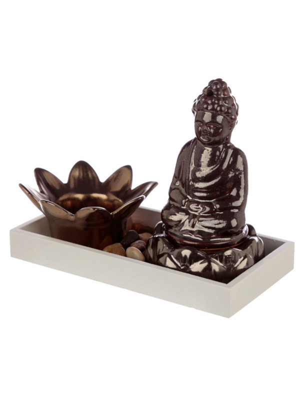 Quemador de Incienso y Portavelas  Buda y Vela Loto. Buda 13 cm alto x  7 cm ancho