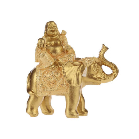 Figura Buda de la Suerte Sentado en Elefante, Túnica amarilla. 8 cm de alto x 8 cm de ancho
