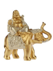 Figura Buda de la Suerte Sentado en Elefante, Túnica Gris. 8 cm de alto x 8 cm de ancho