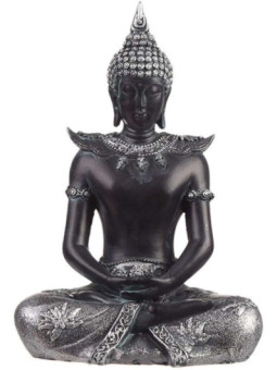 Buda Thai sentado Negro y Plata, 19,5 cm x 13,5 cm
