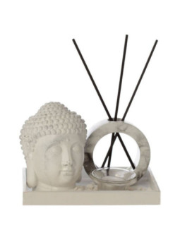 Difusor de Cañas y Porta velas, Cabeza de Buda Efecto Mármol