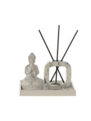 Difusor de Cañas y Porta velas, Buda Meditando Efecto Mármol