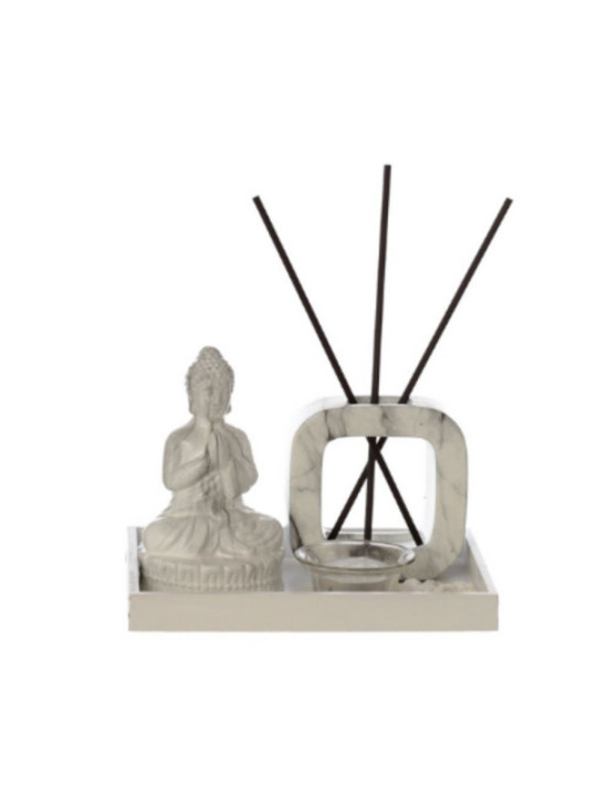 Difusor de Cañas y Porta velas, Buda Meditando Efecto Mármol