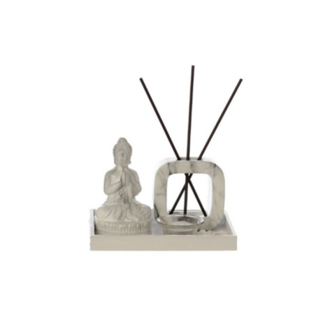 Difusor de Cañas y Porta velas, Buda Meditando Efecto Mármol