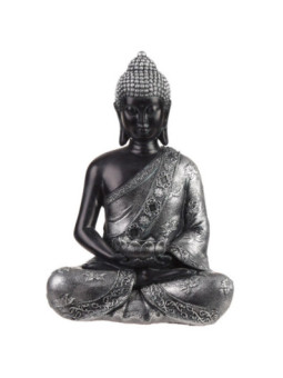 Buda Thai sentado Negro y Plata, 30 cm x 14,5 cm