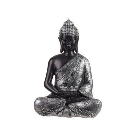 Buda Thai sentado Negro y Plata, 30 cm x 14,5 cm