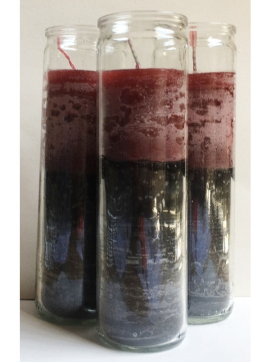 Auténtico Velón Esotérico Negro-Rojo en Vaso de Cristal Grueso