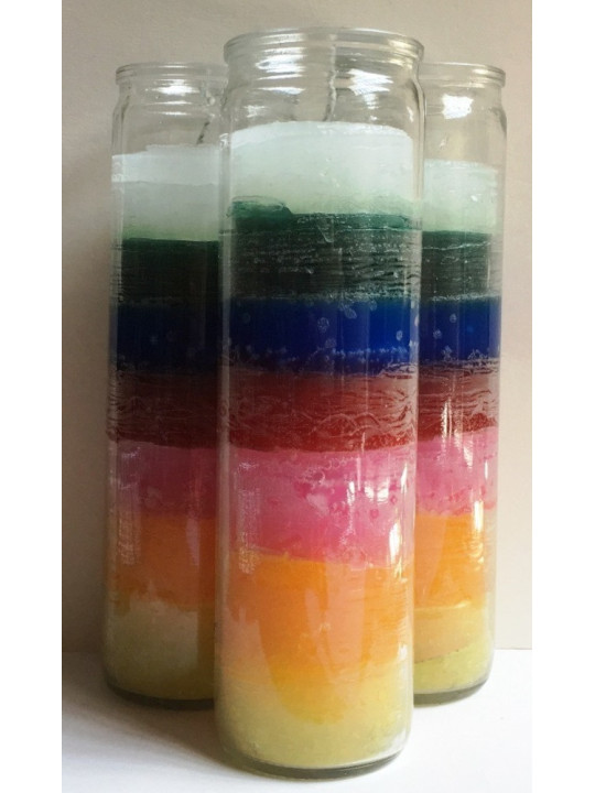 Auténtico Velón Esotérico 7 Colores en Vaso de Cristal Grueso