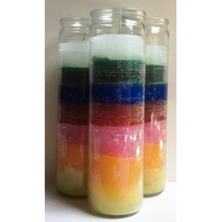 Auténtico Velón Esotérico 7 Colores en Vaso de Cristal Grueso
