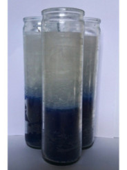 Auténtico Velón Esotérico Azul-Blanco en Vaso de Cristal Grueso