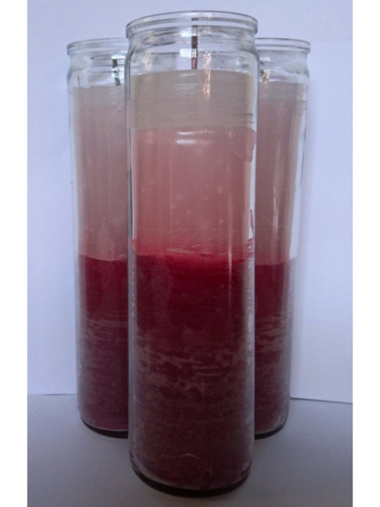 Auténtico Velón Esotérico Rojo-Blanco en Vaso de Cristal Grueso