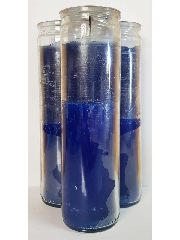 Auténtico Velón Esotérico Azul en Vaso de Cristal Grueso