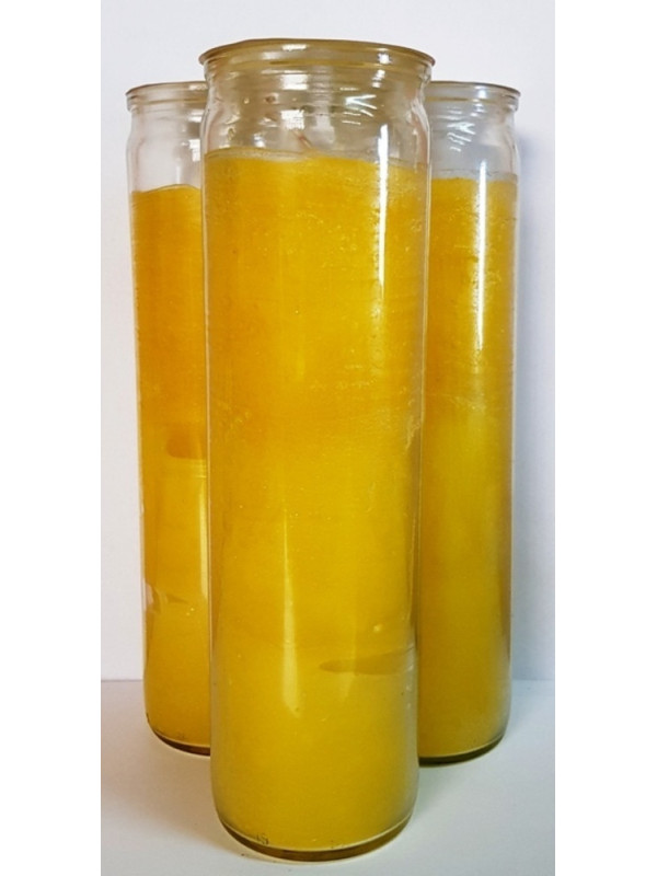 Auténtico Velón Esotérico Amarillo en Vaso de Cristal Grueso