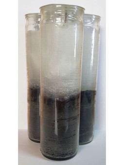 Auténtico Velón Esotérico Negro Blanco en Vaso de Cristal Grueso
