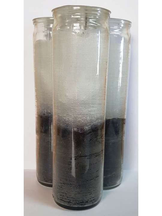 Auténtico Velón Esotérico Negro Blanco en Vaso de Cristal Grueso