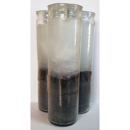 Auténtico Velón Esotérico Negro Blanco en Vaso de Cristal Grueso