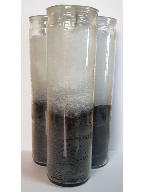 Auténtico Velón Esotérico Negro Blanco en Vaso de Cristal Grueso