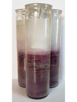 Auténtico Velón Esotérico Morado-Blanco en Vaso de Cristal Grueso