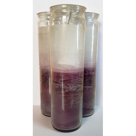 Auténtico Velón Esotérico Morado-Blanco en Vaso de Cristal Grueso
