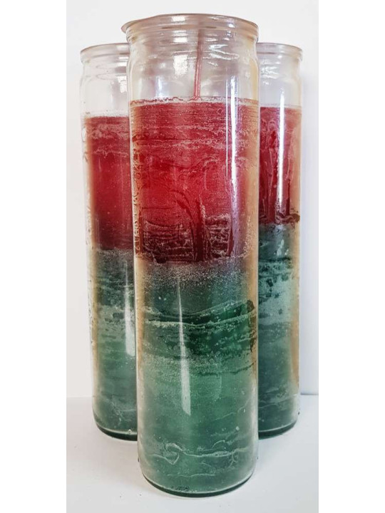 Auténtico Velón Esotérico Verde-Rojo en Vaso de Cristal Grueso