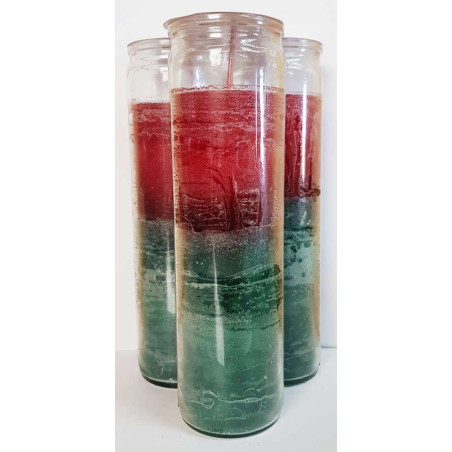 Auténtico Velón Esotérico Verde-Rojo en Vaso de Cristal Grueso
