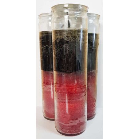 Auténtico Velón Esotérico Rojo-Negro en Vaso de Cristal Grueso