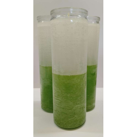 Auténtico Velón Esotérico Azul-Amarillo en Vaso de Cristal Grueso