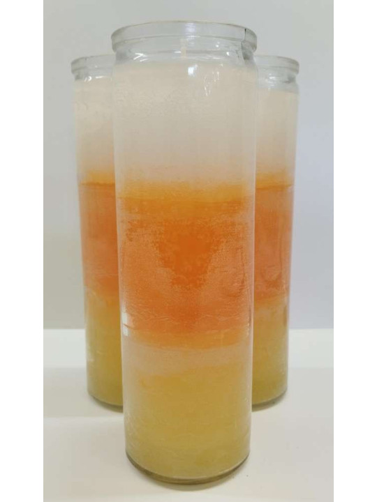 Auténtico Velón Esotérico Amarillo-Rosa-Blanco en Vaso de Cristal Grueso