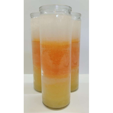 Auténtico Velón Esotérico Amarillo-Naranja-Blanco en Vaso de Cristal Grueso